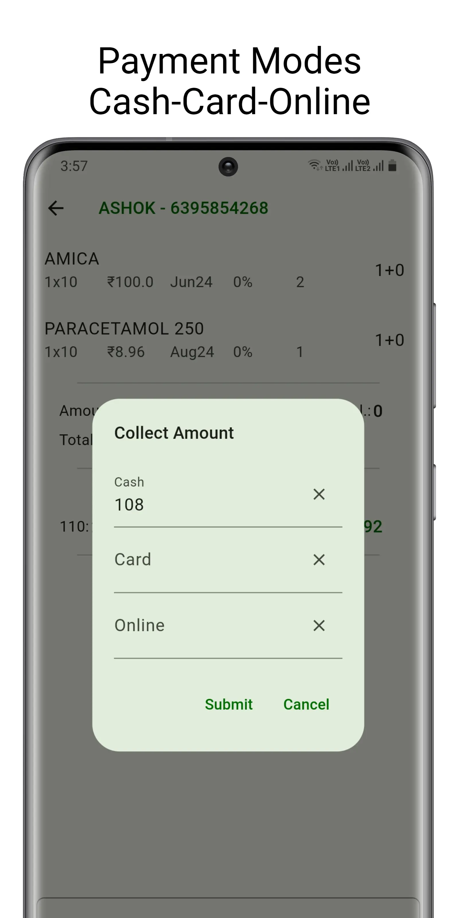 View payment collection for different modes