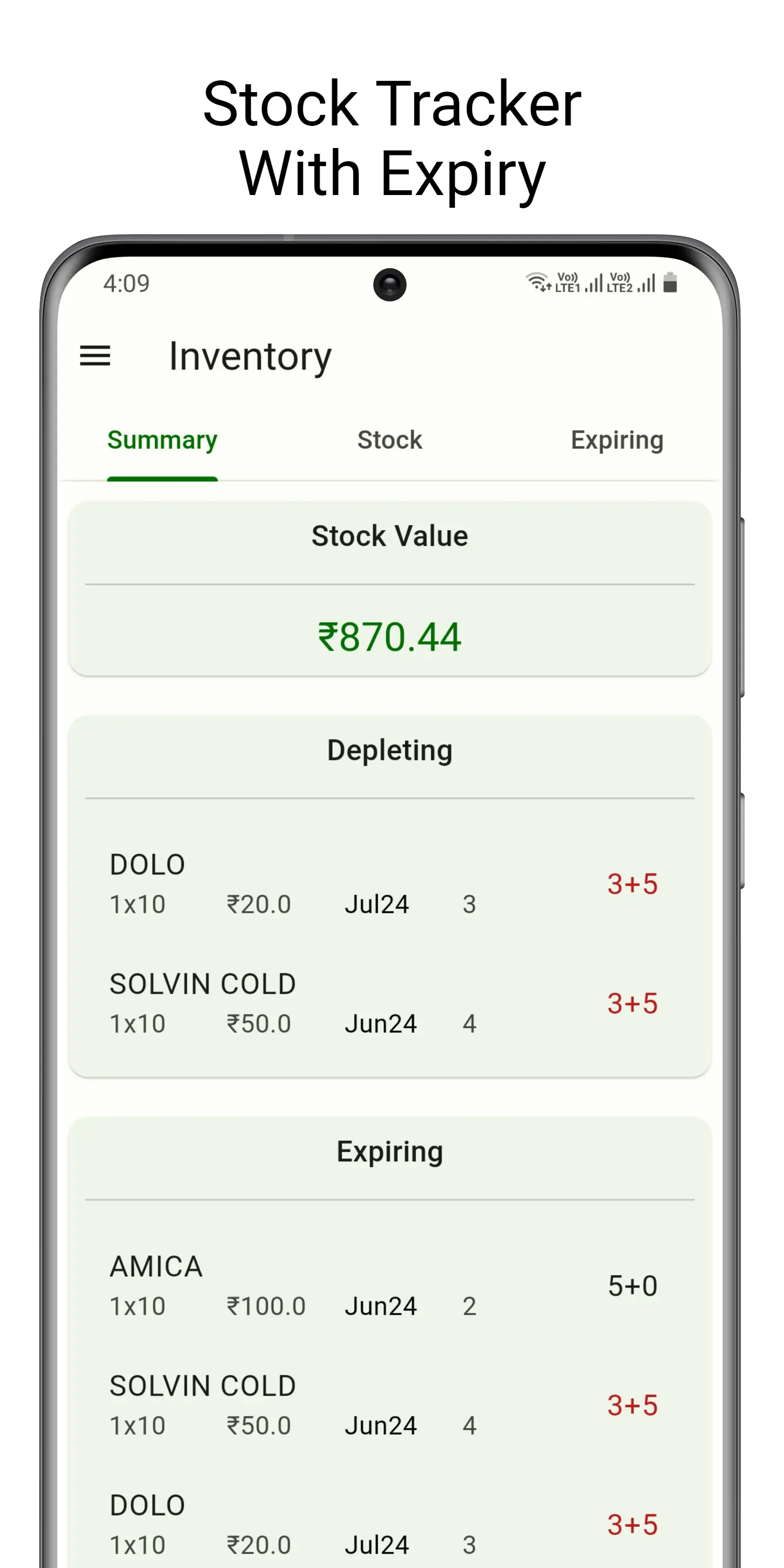 Track stock quantity with expiry